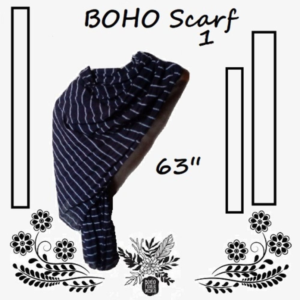 Black W/White Pin Strip Boho Scarf